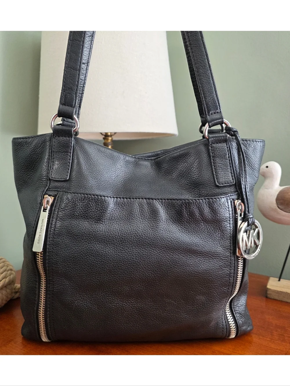 Michael Kors Zipper Tote Bag Black Pebbled Leather Bag - Picture 16 of 16